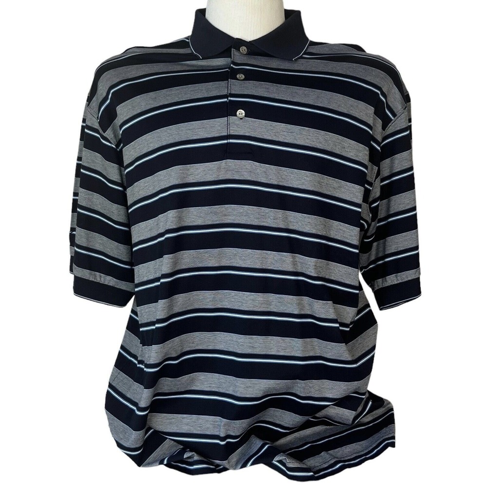 Ben Hogan Golf Polo Shirt Mens Large Blue Gray Striped Casual Summer